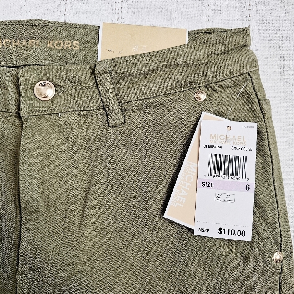 MICHAEL Michael Kors High Rise Selma Flare Jeans Olive Green Retro Stretch 6 NEW - Picture 10 of 13